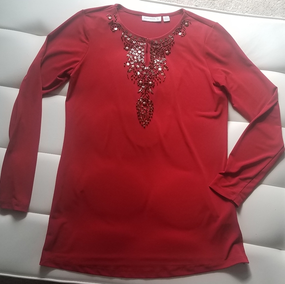 Susan Graver Liquid Knit Long Sleeve Sequin Tunic - Picture 4 of 10